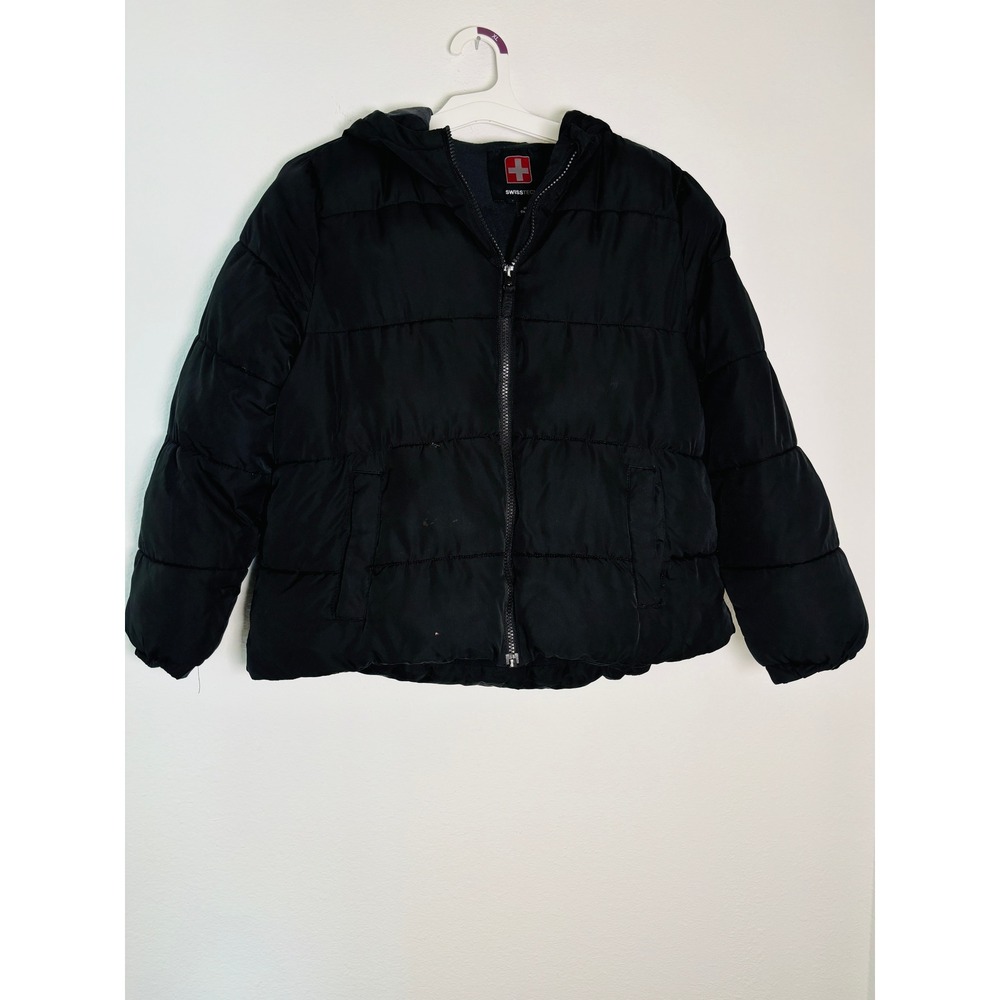 Swiss Tech Girls Black Puffer Jacket Fleece Lined Hooded Coat XL 14-16 Plus